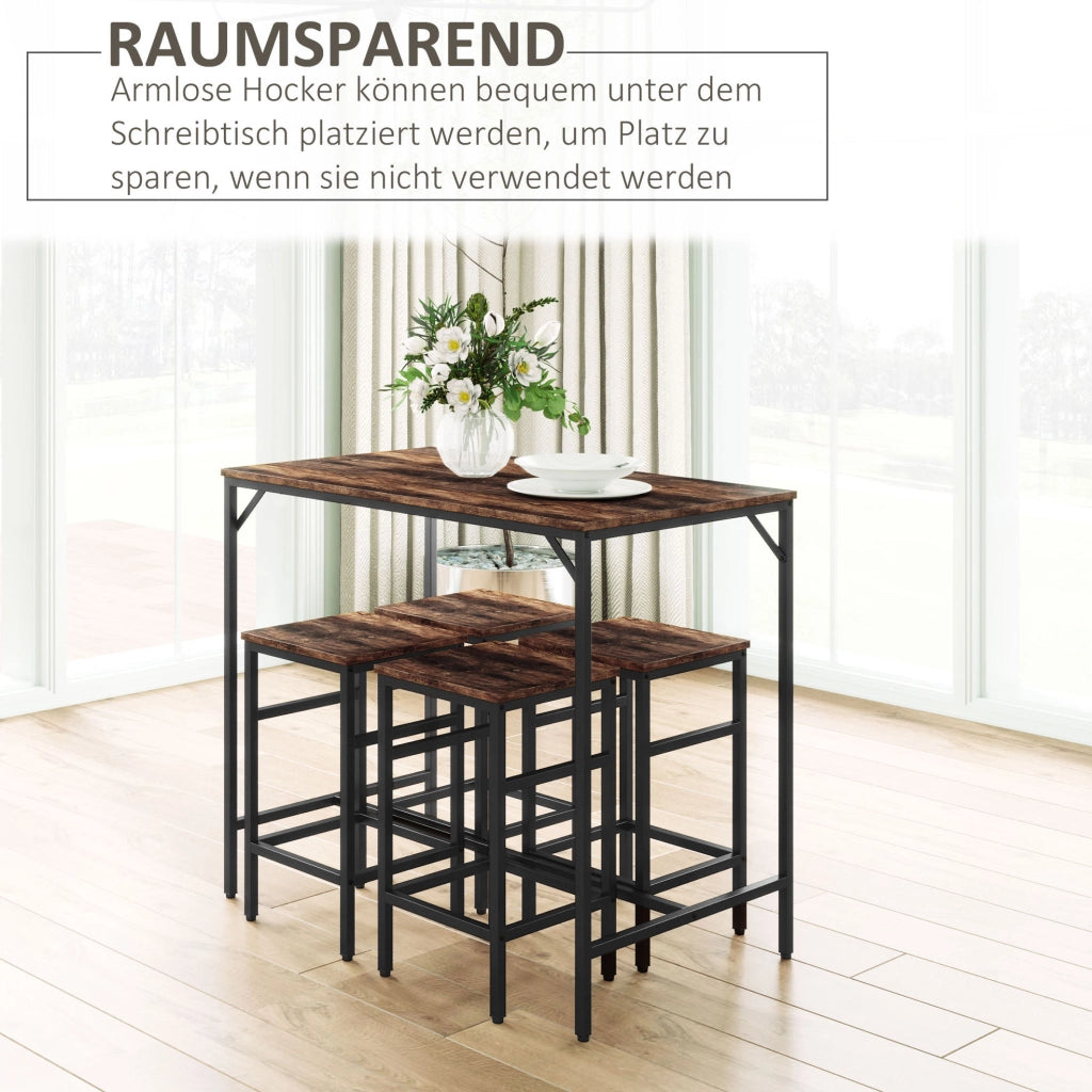 TAVOLO BAR con 4 Sgabelli 100x60x88 cm Marrone Rustico e Nero