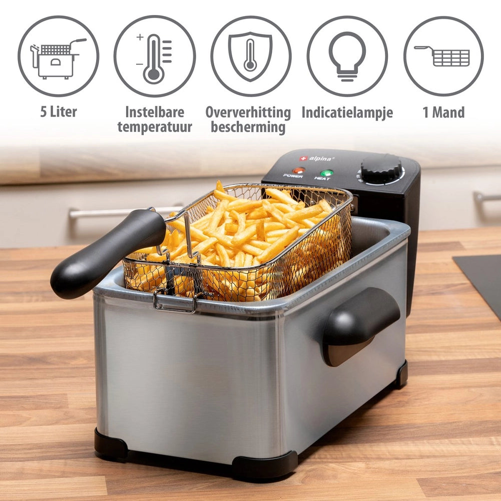 Friggitrice da Cucina 3 Litri Potenza 2000 Watt Temperatura Regolabile e Spia Controllo