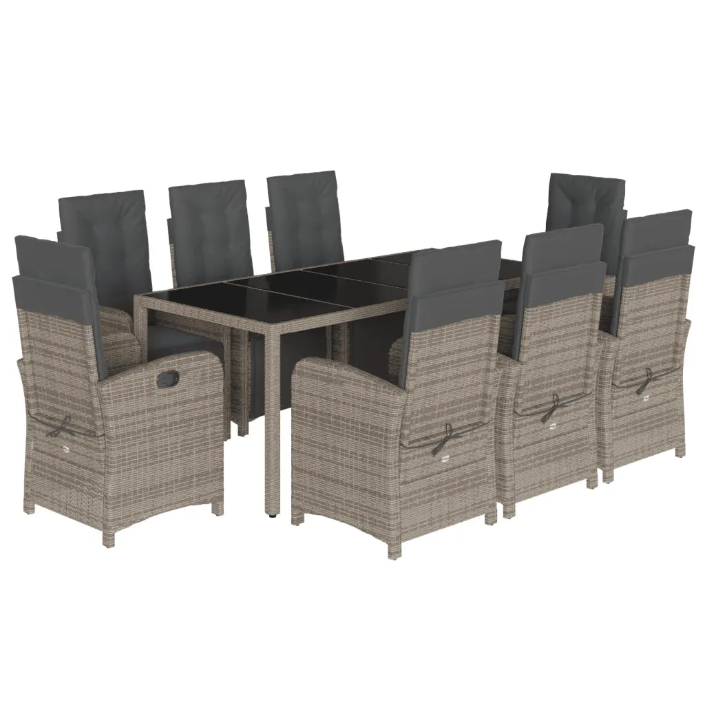 Set da Pranzo da Giardino 9 pz con Cuscini in Polyrattan Grigio 3212467