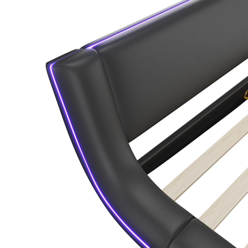 Letto 160 x 200 cm in PU nero, LED multicolore pilotata da app, per camera
