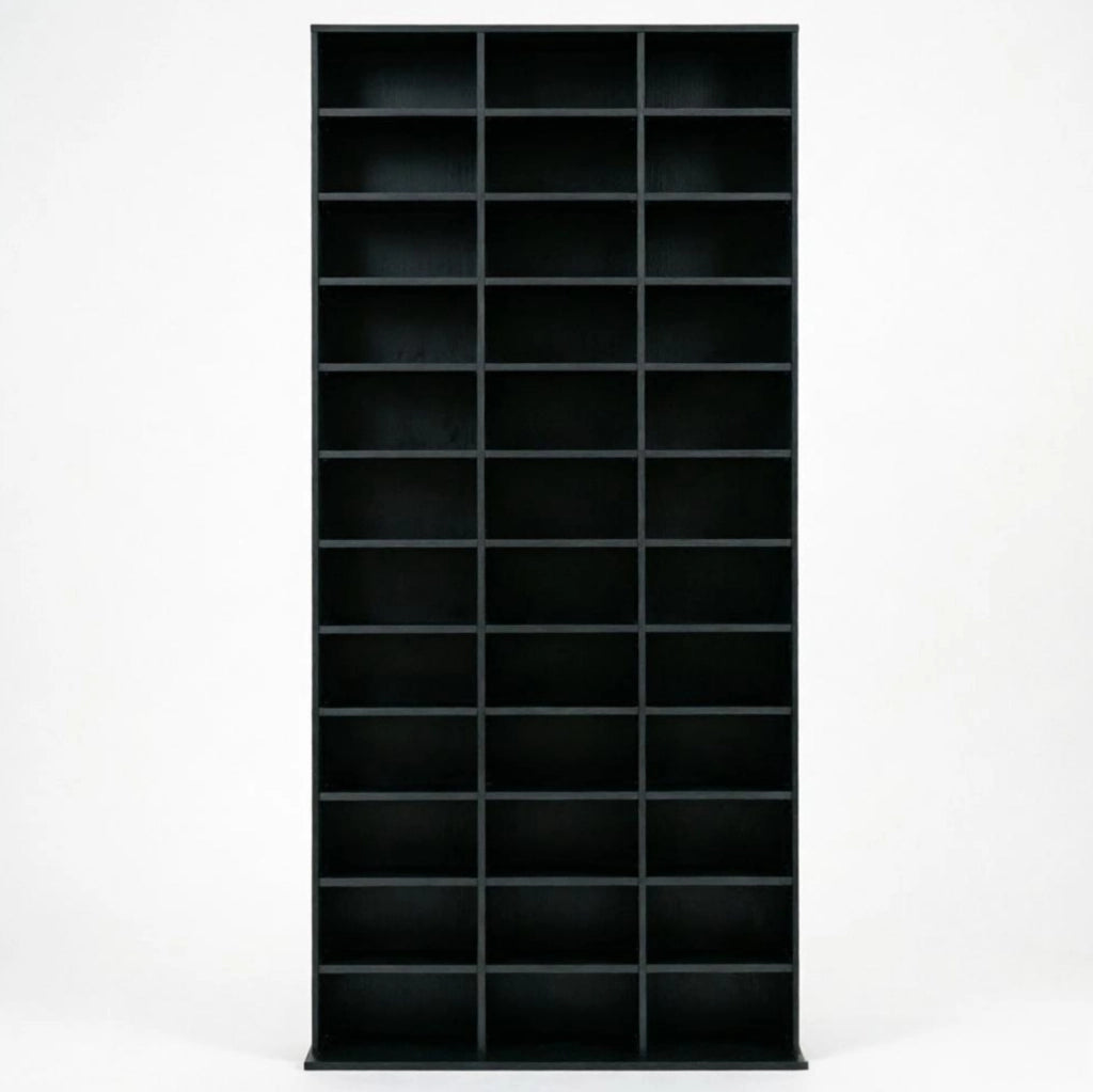Scaffale Stand per Media in MDF Nero, Capiente per CD e DVD, 102x23,5x195 cm