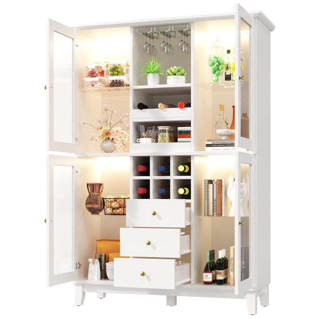 Credenza bar 120x40x180,5 cm bianca in MDF con LED App, 3 cassetti