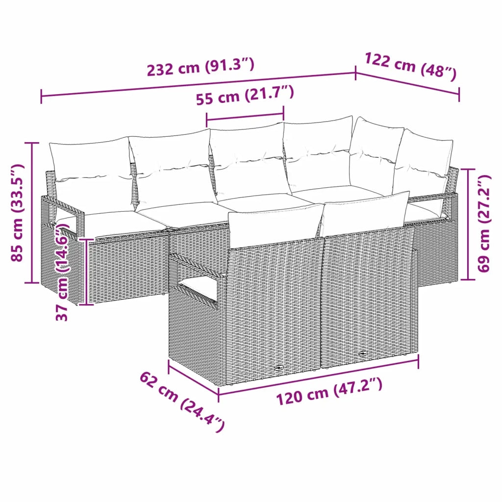 Set di divani 7 pcs Nero polyrattan 3346426