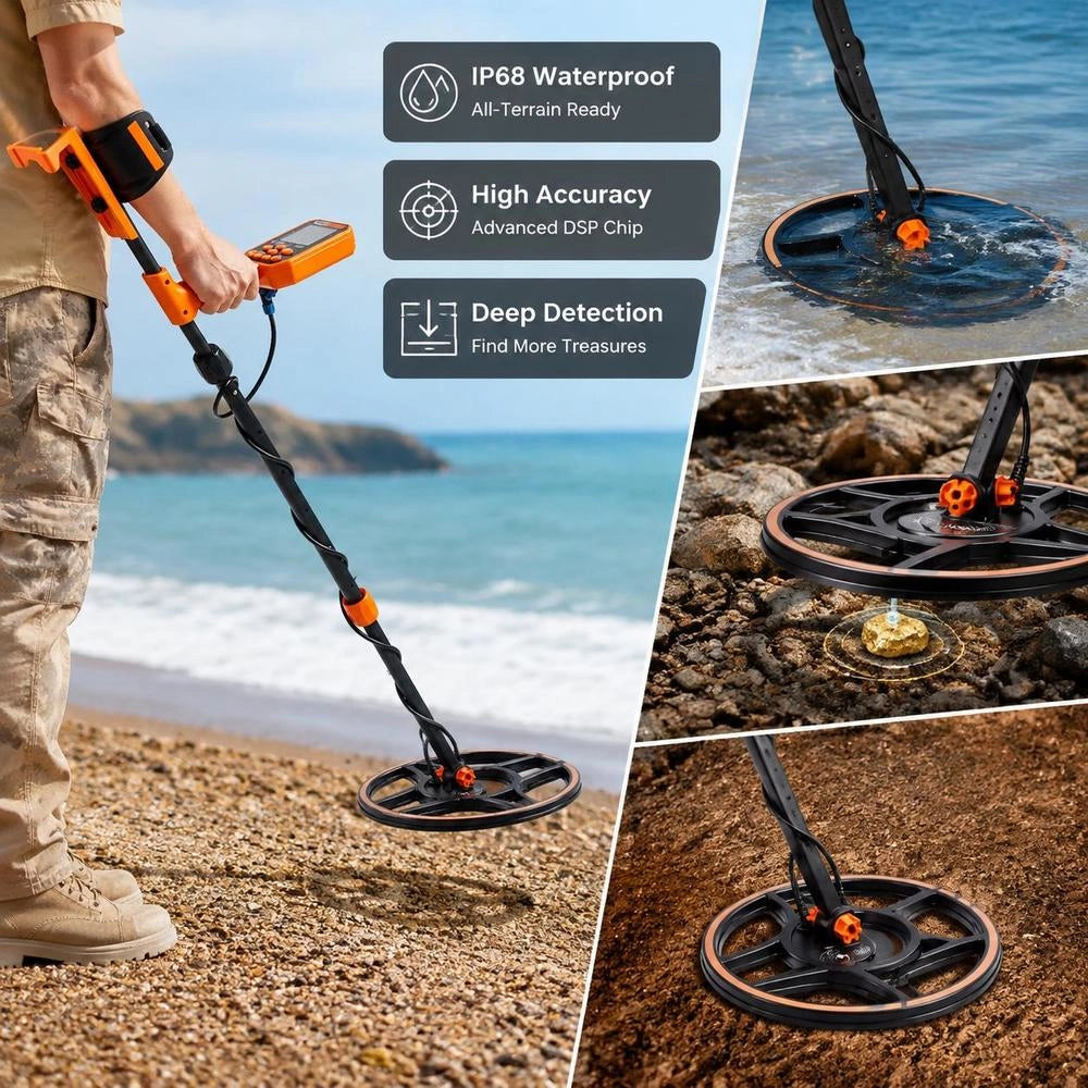 Professional Metal Detector With 7 Modes, 30.5cm Search Coil, IP68 Rated For Immersion Depth Up To 3m, Gold Prospector With Adjustable Handle, Gold Detector Including Bluetooth Headset, Precision Locator