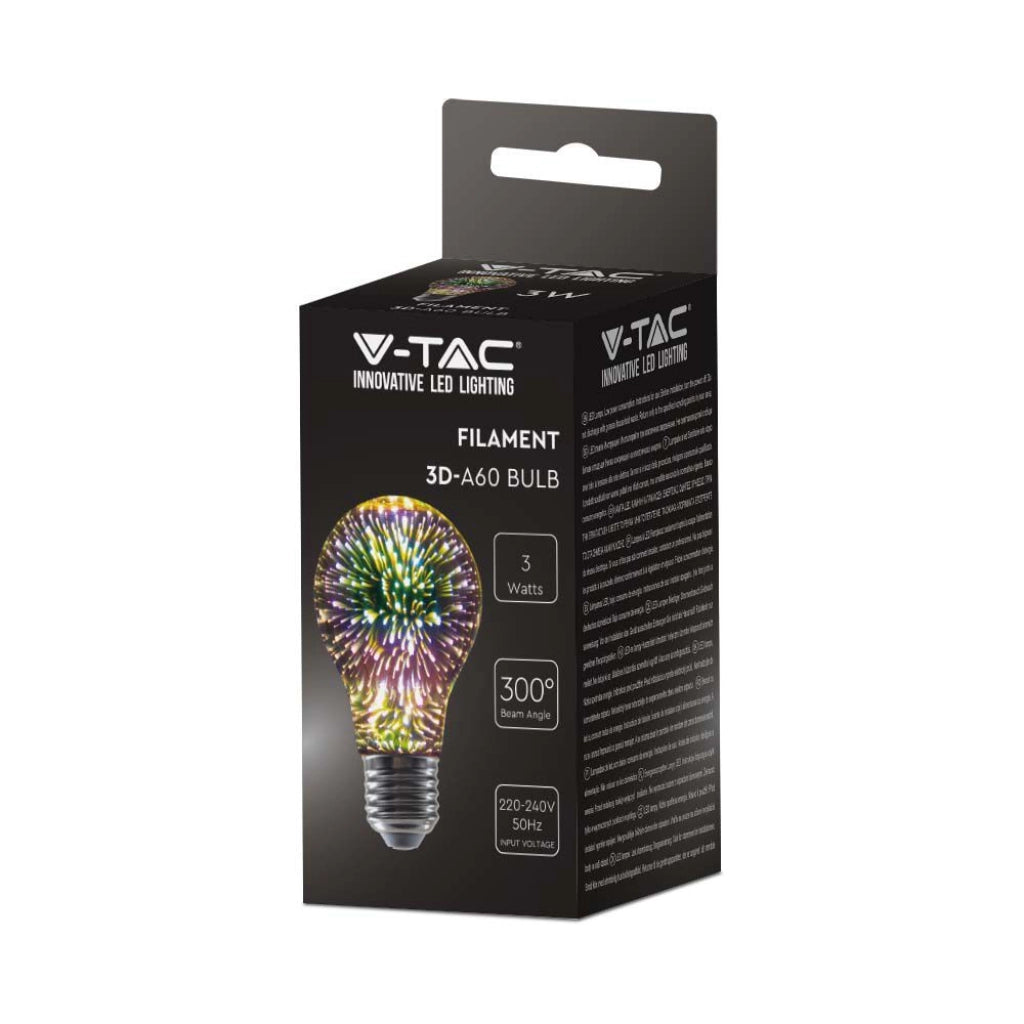 3W A60 LED LED 3D Filamento Bulb 3000K E27