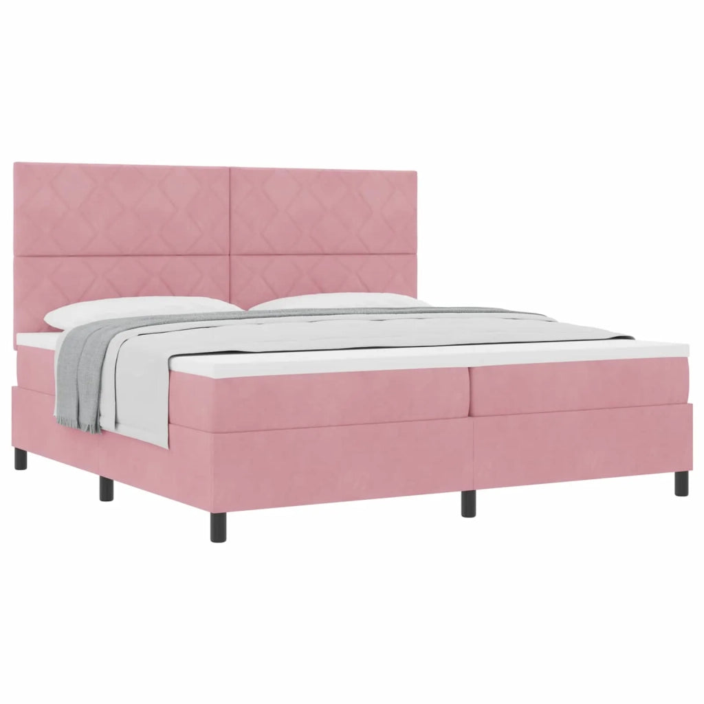 Letto a molle con materasso Rosa 200 x 200 cm Velluto 3339925