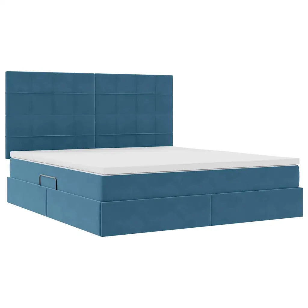 Letto con contenitore e LED Blu Scuro 160 x 200 cm Velluto