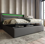 LETTO Contenitore 140x200 cm in PU Grigio con LED e telecomando