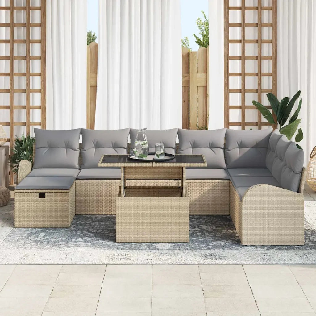 Set Divano da Giardino con cuscino 9 pcs Beige Poly Rattan 3359777