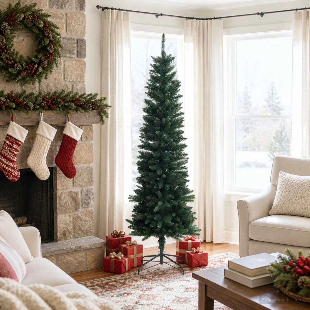 Artificial Slim Christmas Tree 180 cm PE e PVC Verde 42052639