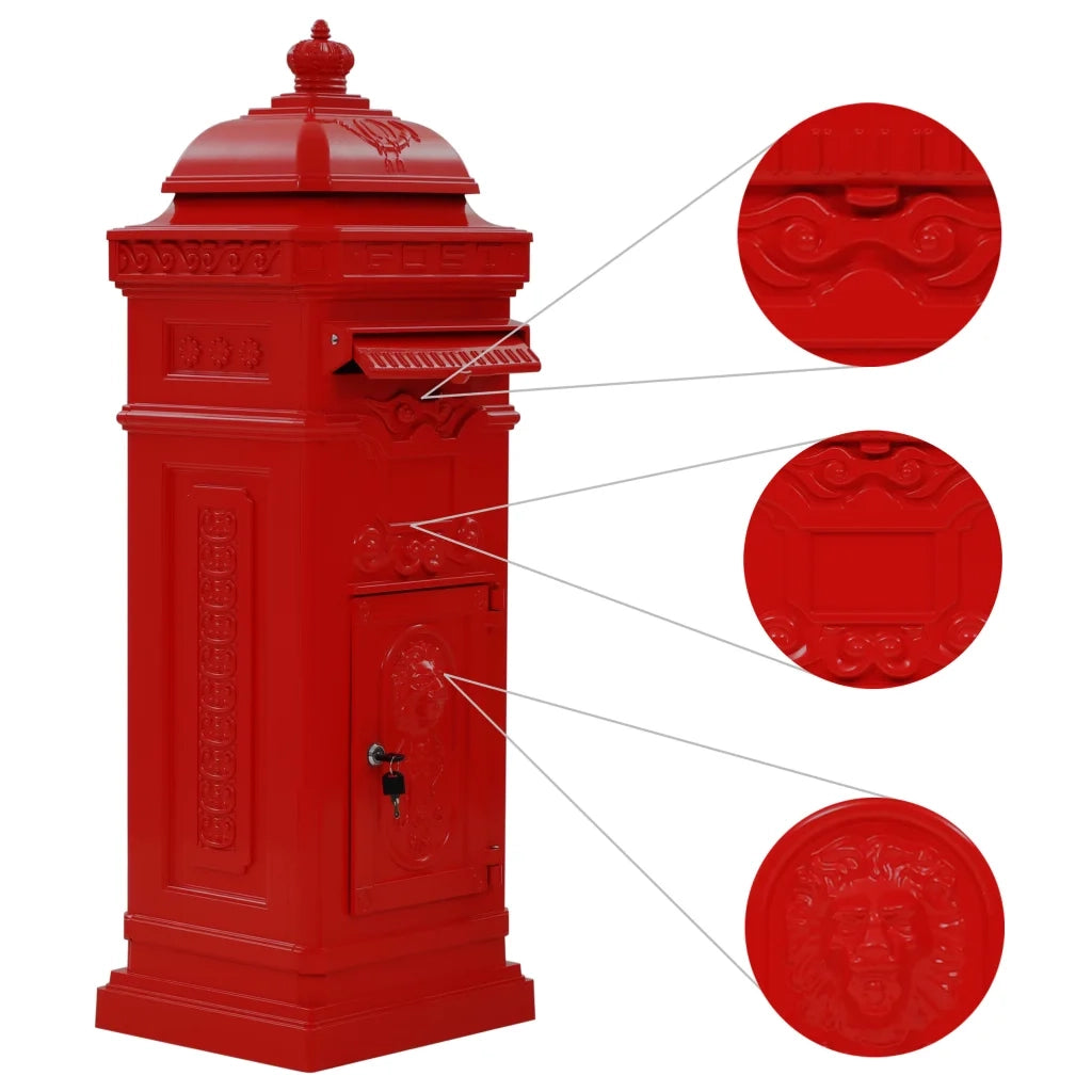 Cassetta della Posta in Alluminio Inossidabile Vintage Rossa 43891