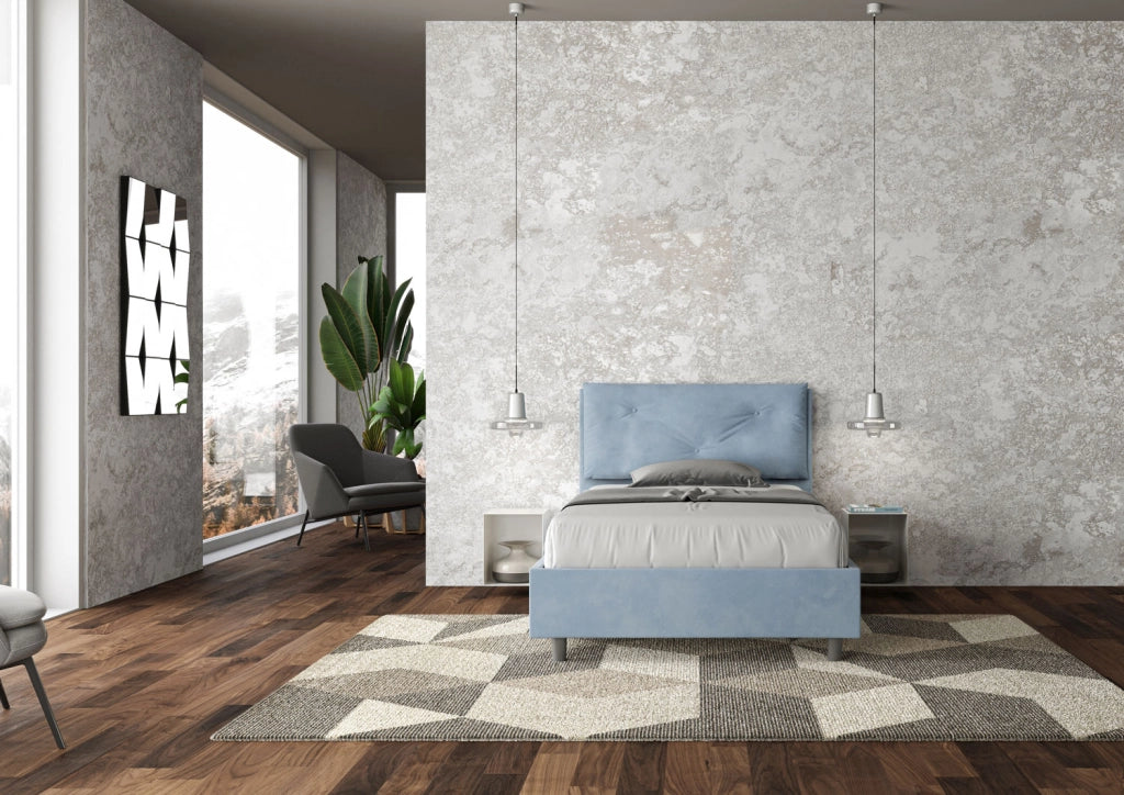 Letto 1 Piazza E Mezzo 110x210 cm con Rete Imbottito in Microfibra Appia Large Azzurro