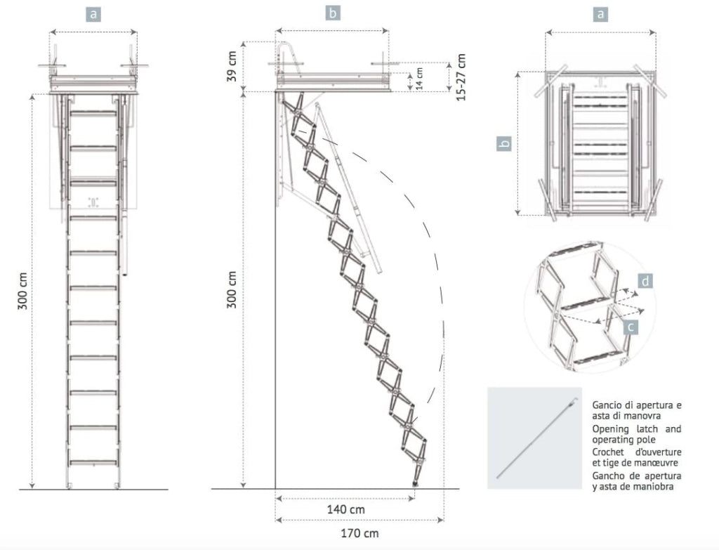 SCALA RETRATTILE A PANTOGRAFO PER SOFFITTA 80X100 H300 IN ACCIAIO SCARI PANTO