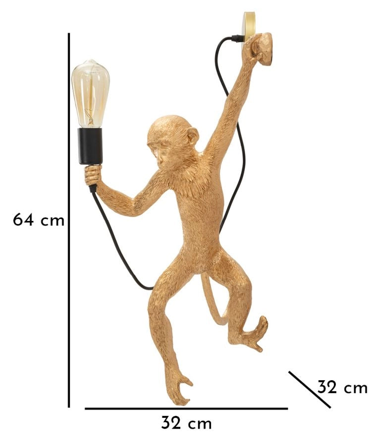 Lampada da Muro Monkey Oro 32x32x64 cm in Resina Oro