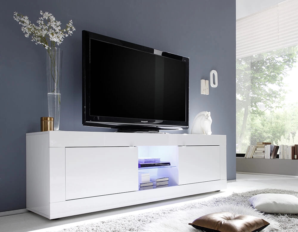 Mobile TV 2 Porte 1 Nicchia 181x43x56cm TFT  Basic Bianco Lucido