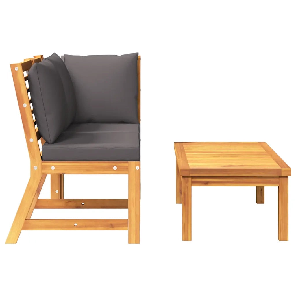 Set Divani Giardino 3pz Cuscini Grigio Scuro Acacia Massello
