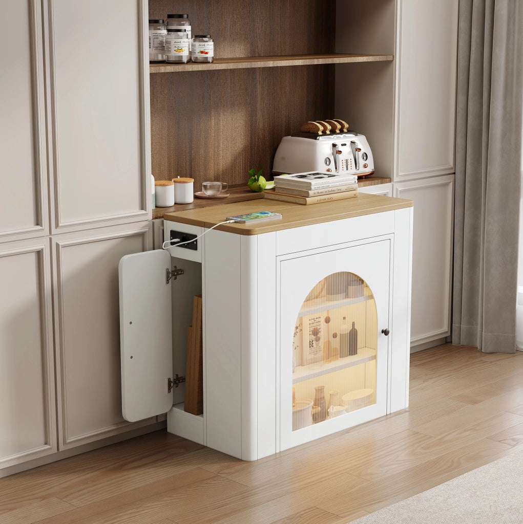 Isola cucina allungabile con ruote, LED e prese USB-C