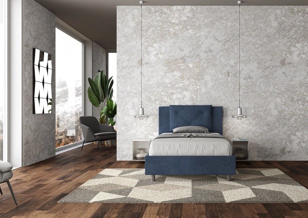 Letto Singolo 90x210 cm con Rete e Contenitore Appia Blu