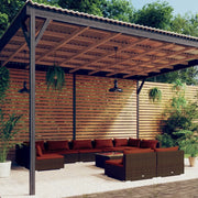 Set Divani da Giardino 10 pz con Cuscini in Polyrattan Marrone 3102035