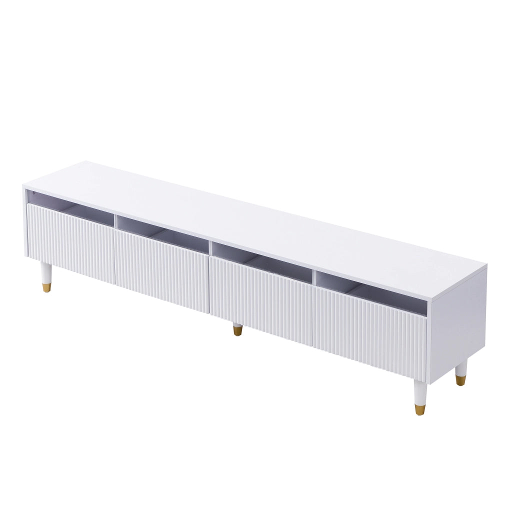 Mobile TV 178x35x45 cm con 4 cassetti e passacavi in MDF e acrilico bianco
