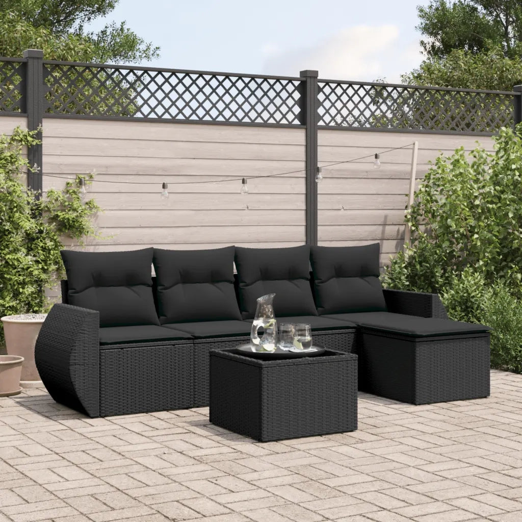 Set Divano da Giardino 6 pz con Cuscini Nero in Polyrattan 3221294