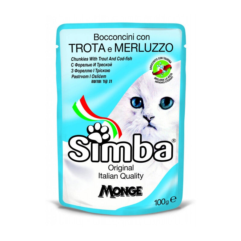 CIBO GATTO MONGE SIMBA 100 G TROTA E MERLUZZO- 24,0 pz