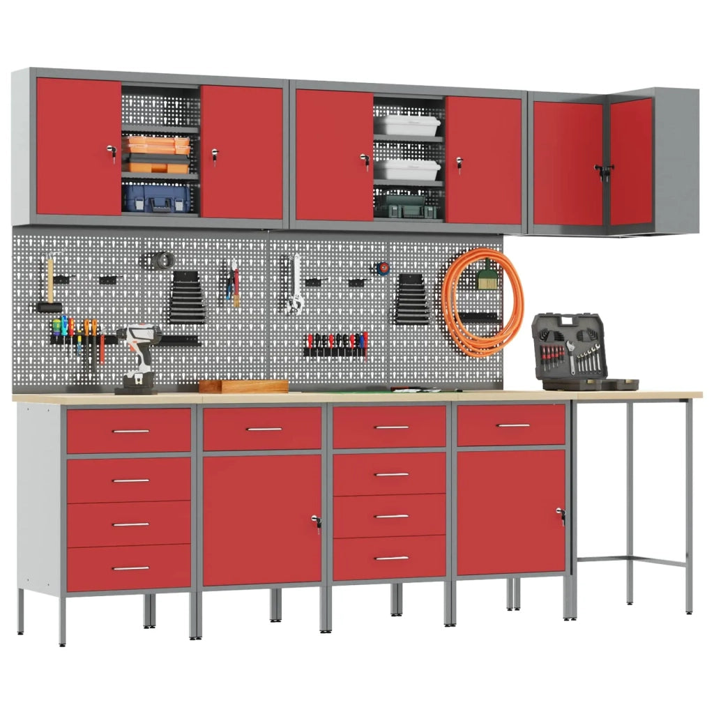 Set di mobili da lavoro con cassetto 12 pcs Rosso e Grigio 3321507