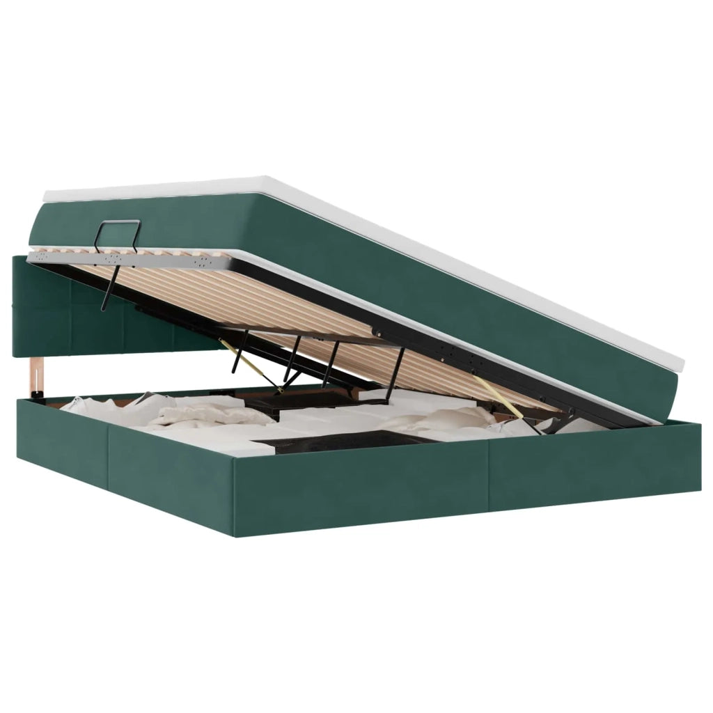 Letto con contenitore e LED Verde Scuro 160 x 200 cm Velluto