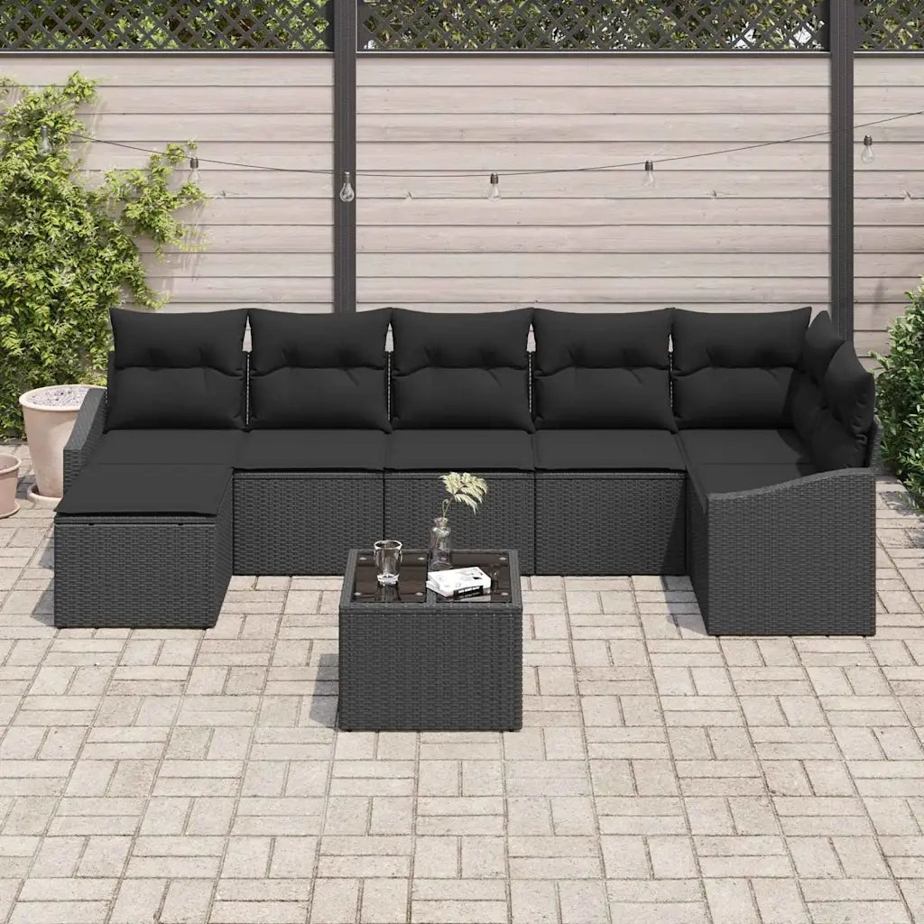 Set Divano da Giardino con cuscino 8 pcs Nero polyrattan 3355492