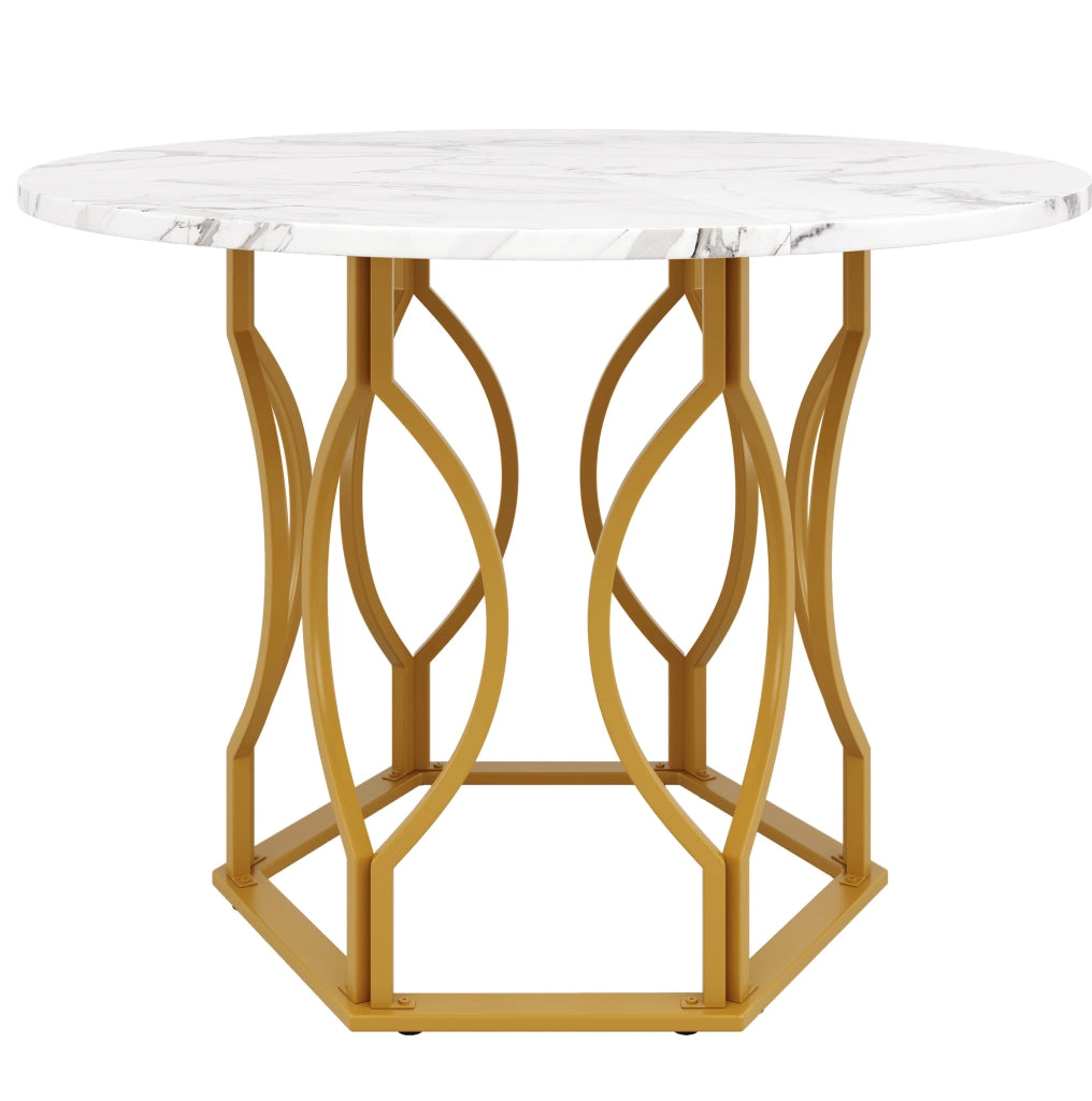 TAVOLO DA PRANZO 100x100x76 cm MDF E METALLO ORO/BIANCO