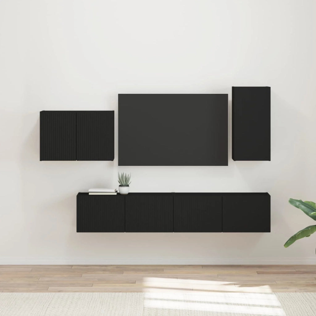 Set di Mobiletto da TV a Parete 4 pcs Nero Legno multistrato 3408935