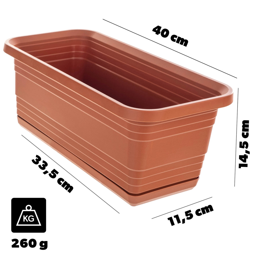 Vaso da fiori per balcone KADAX, 40 cm + sottovaso rosso mattone