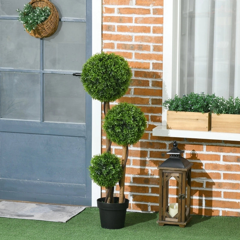 Pianta artificiale di bosso con 3 sfere 110 cm in polietilene verde con protezione UV per interni ed esterni