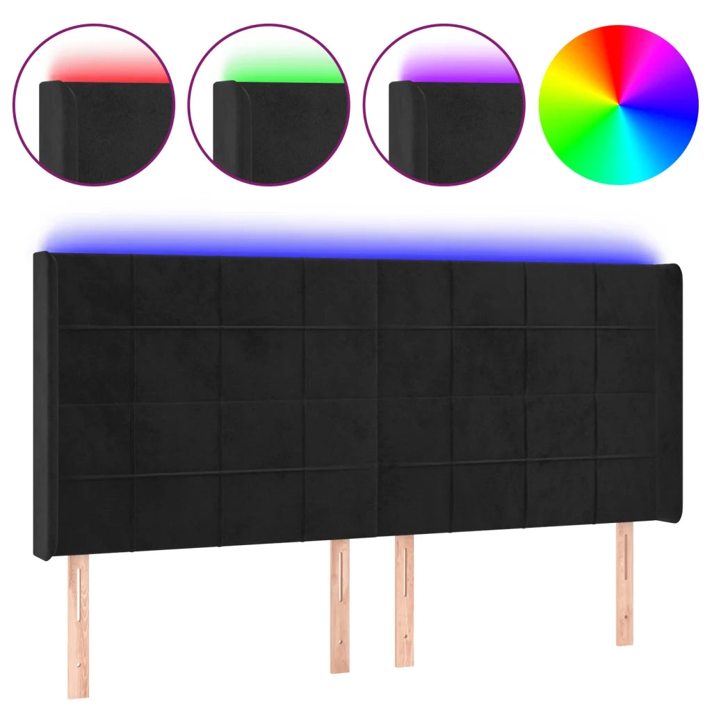 Testiera a LED-Testata con LED Nera 183x16x118/128 cm in Velluto 797403