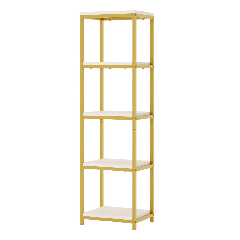 Set di scaffali modulari 163x30x184 cm in MDF e acciaio oro e bianco