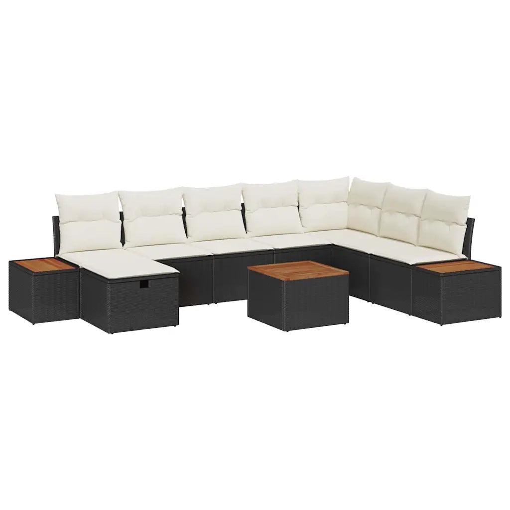 Set Divano da Giardino con cuscino 9 pcs Nero polyrattan 3359659