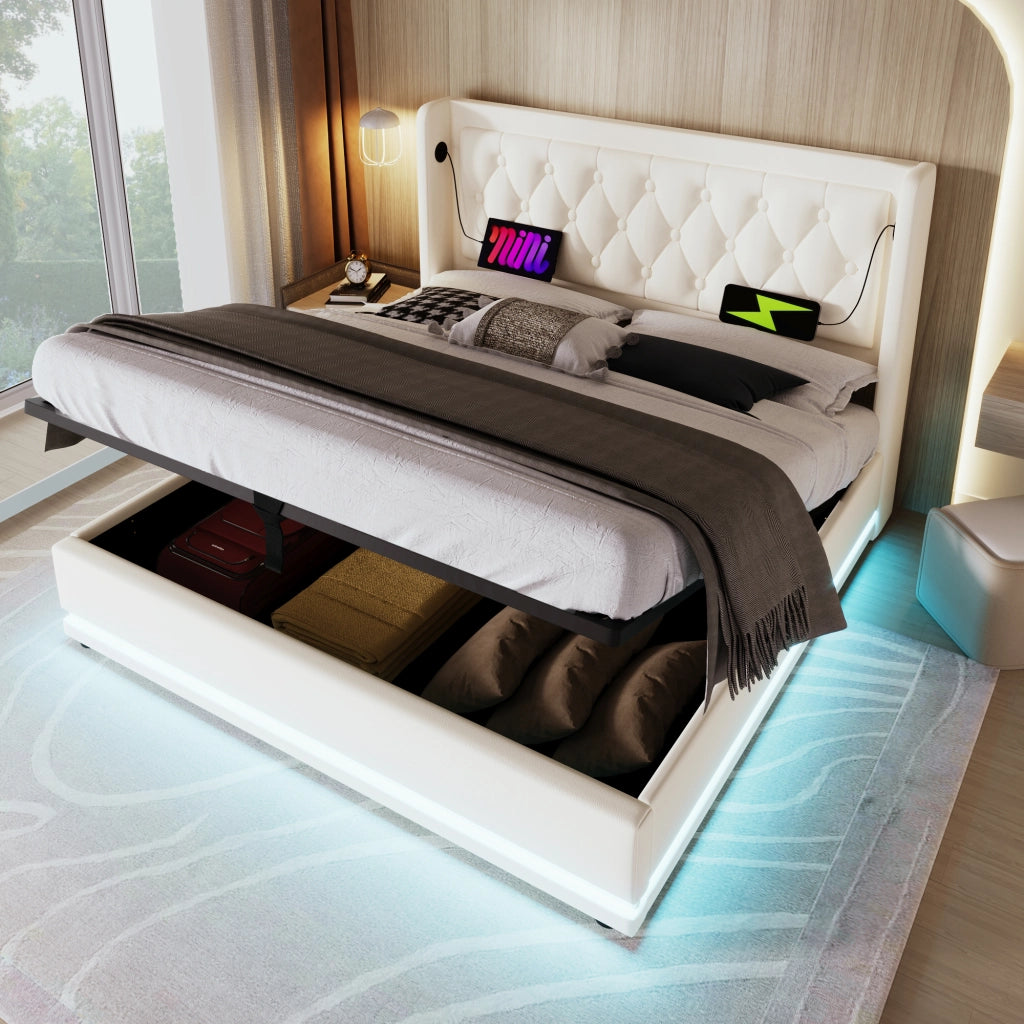 Letto matrimoniale contenitore 180x200 cm bianco in PU