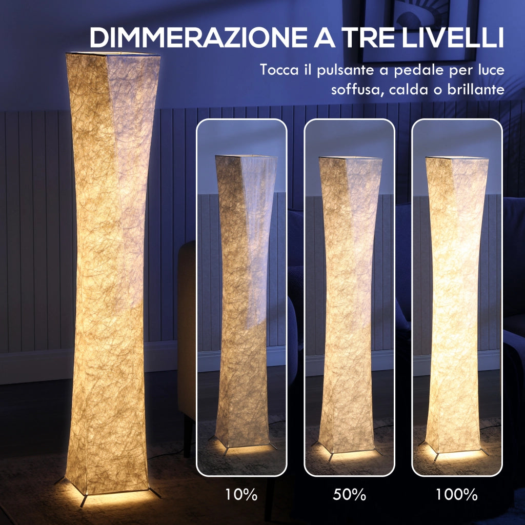 Lampada da Terra Moderna ¨C zephmum ¨C Acciaio e Tessuto, Bianco e Argento, 25x25x129 cm