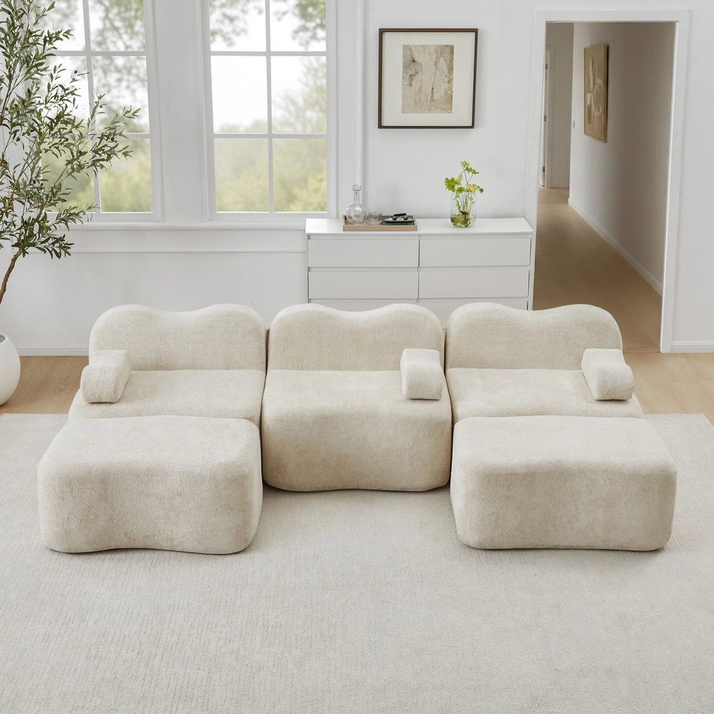 Divano Modulare 3 Posti U con Ottomans e Cuscini Braccioli ¨C Xylo ¨C Beige, Tessuto