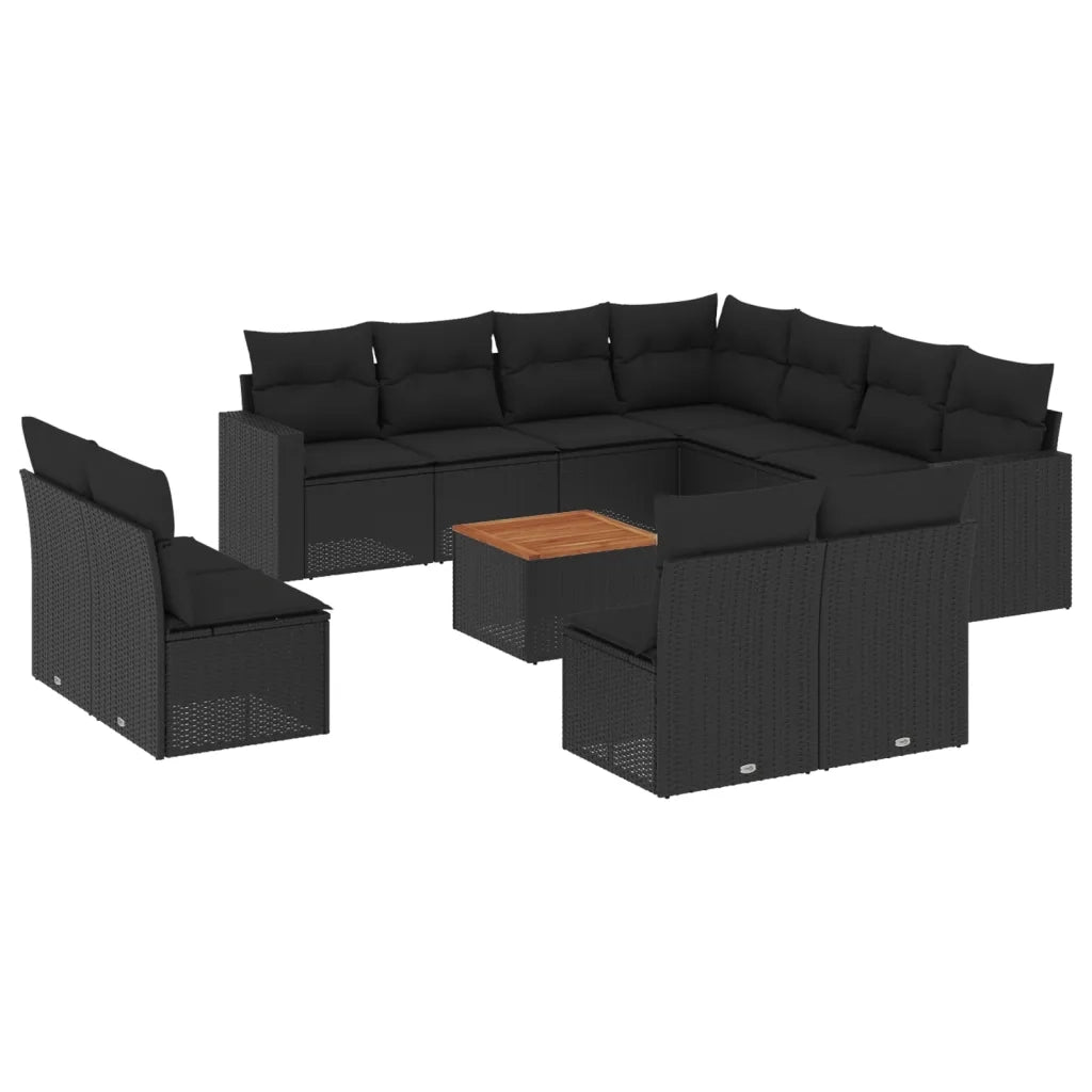 Set Divani da Giardino 12 pz con Cuscini Nero in Polyrattan 3224179