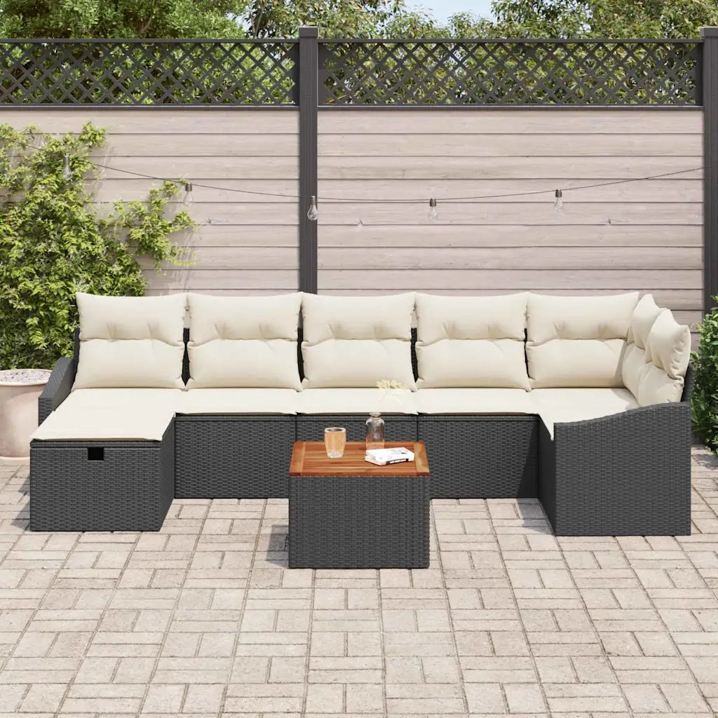 Set Divano da Giardino con cuscino 8 pcs Nero polyrattan 3359572