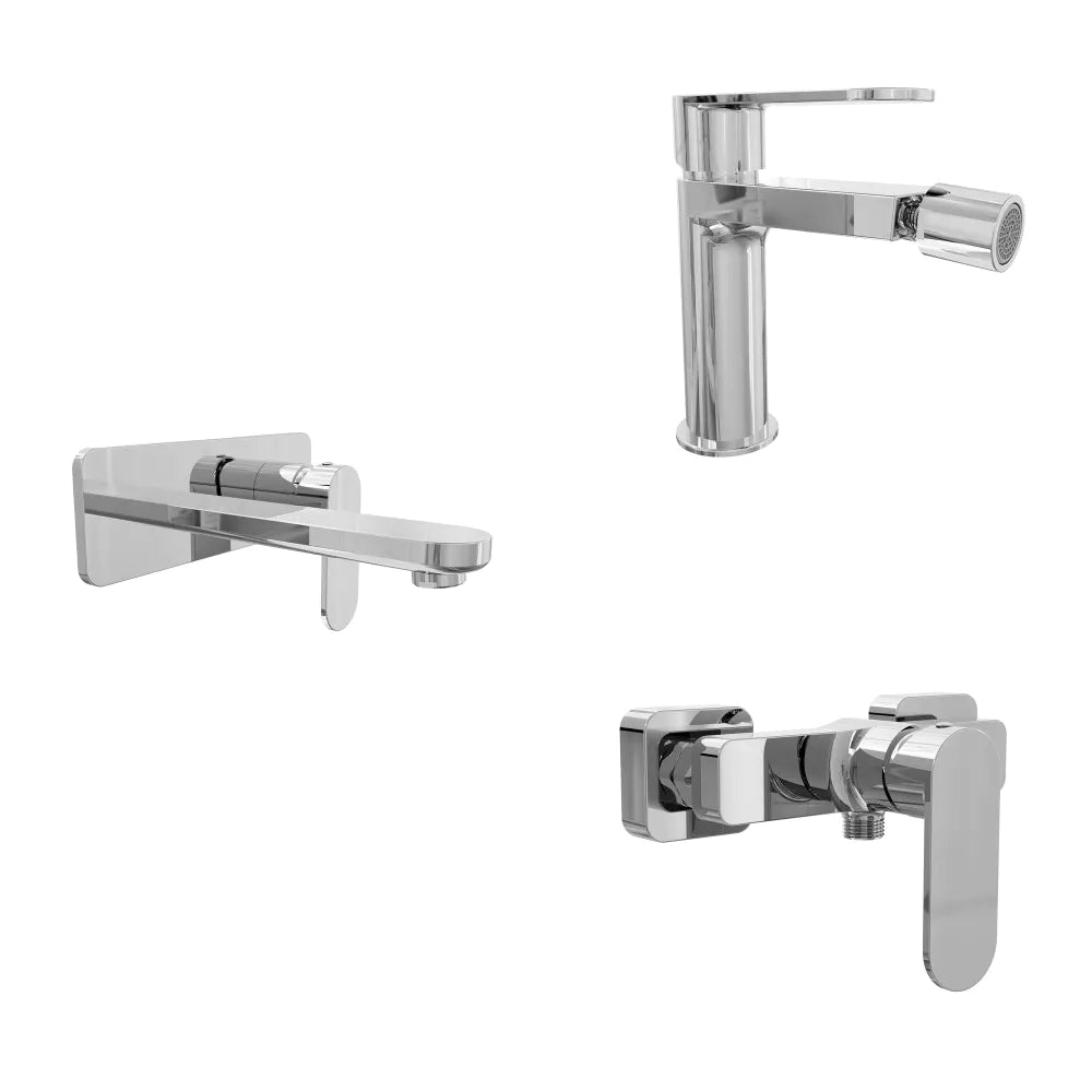 Set miscelatori lavabo ad incasso placca squadrata bidet miscelatore esterno doccia cromato | Margot