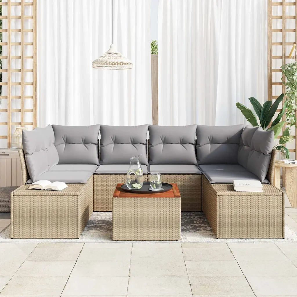 Set Divano da Giardino 7 pcs Beige e Grigio Chiaro polyrattan 3356579