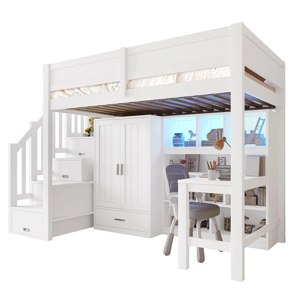 Letto mezzanino 90x200cm?- Xylo - scrivania armadio LED bianco