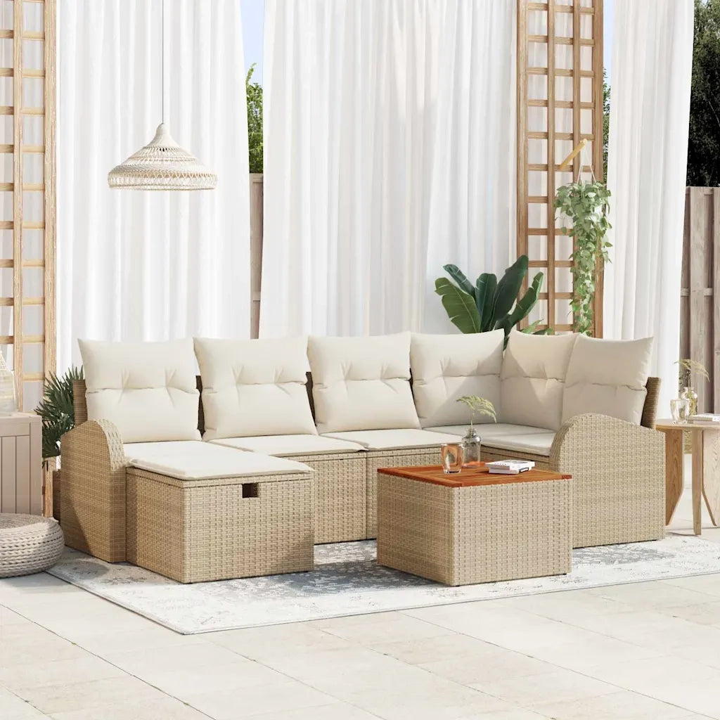 Set Divano da Giardino con cuscino 7 pcs Beige polyrattan 3359512