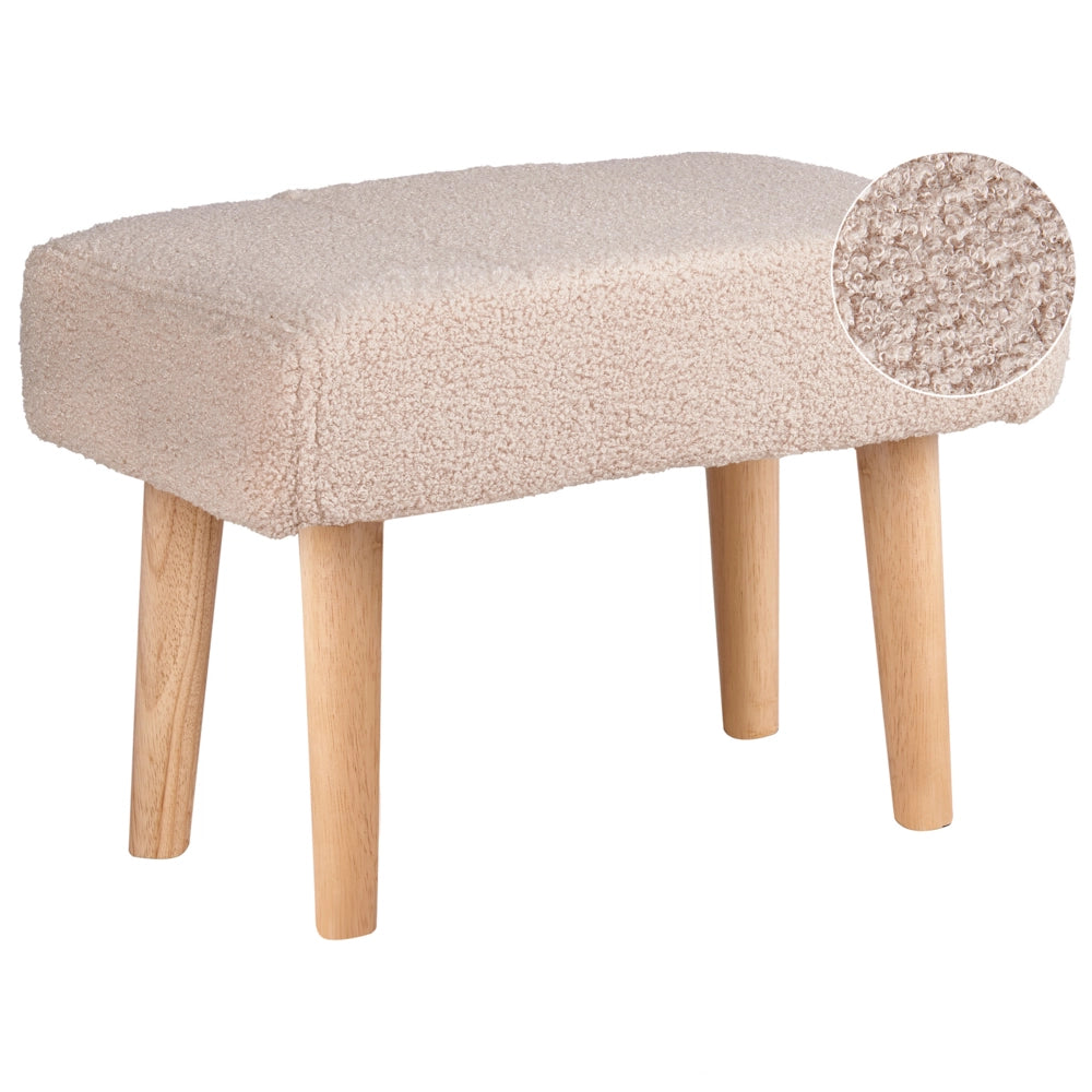 Poggiapiedi in Cotone Beige con Gambe in Legno