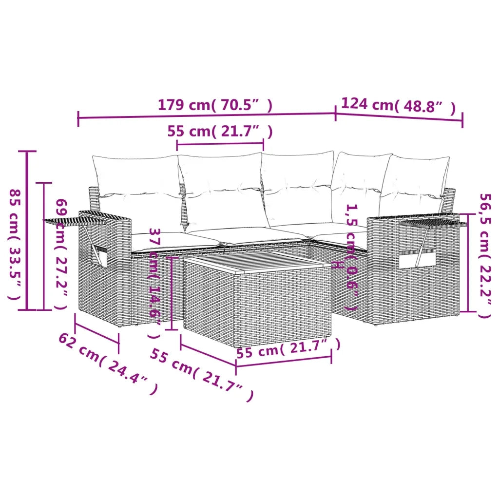 Set Divano da Giardino 5 pz con Cuscini Beige in Polyrattan 3224547