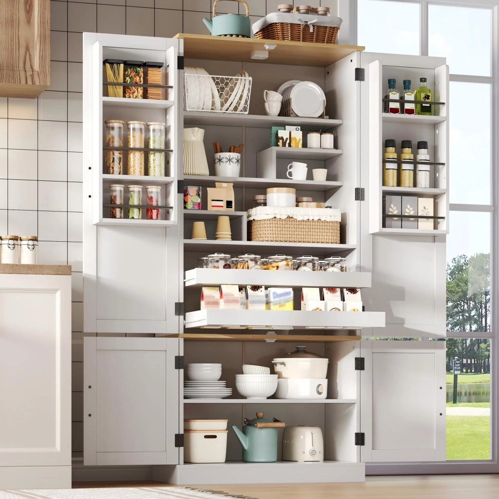 Credenza con cassetti, ripiani regolabili in MDF bianco
