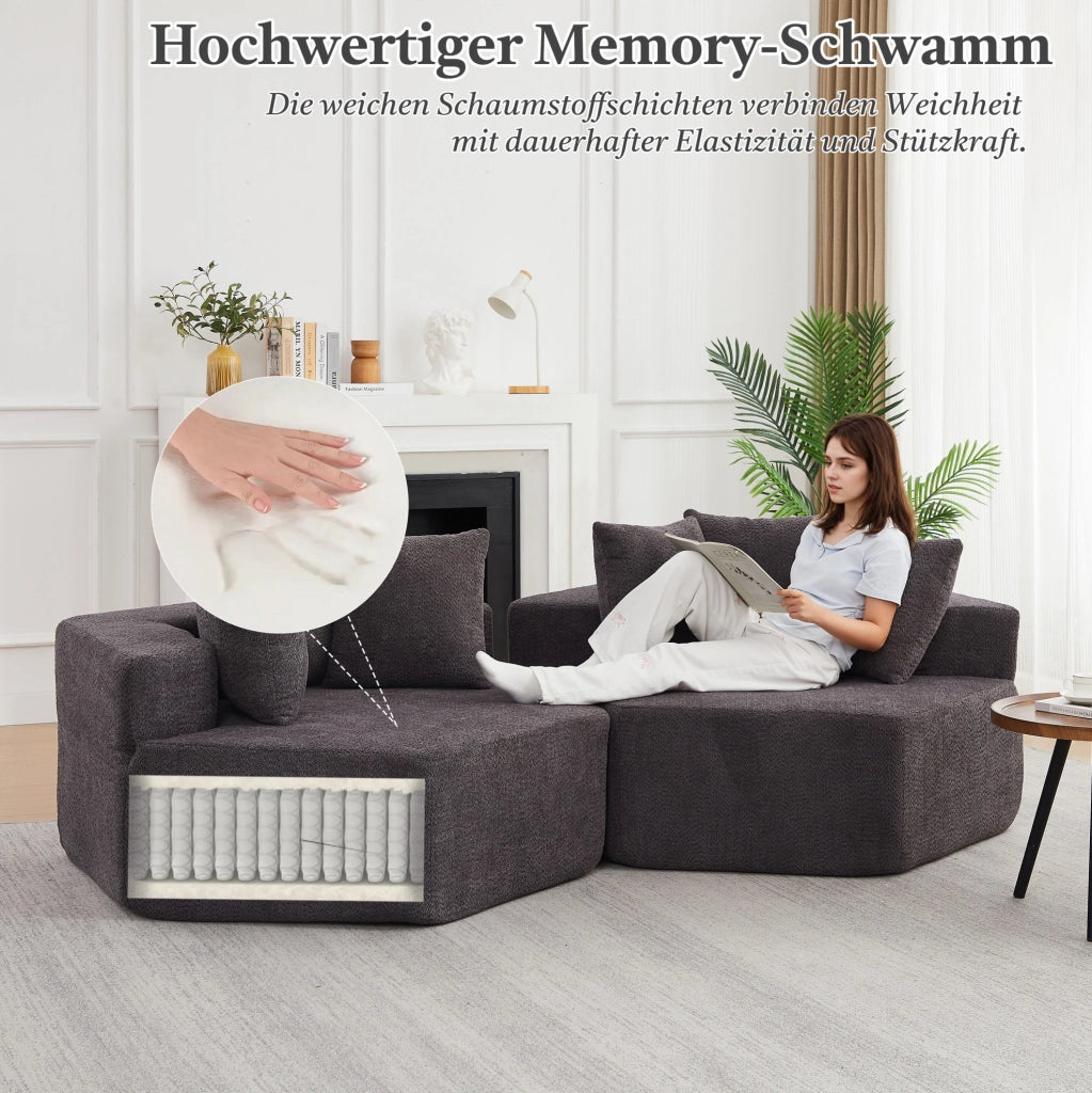 POLTRONA MODULARE ESAGONALE IN CHENILLE GRIGIO