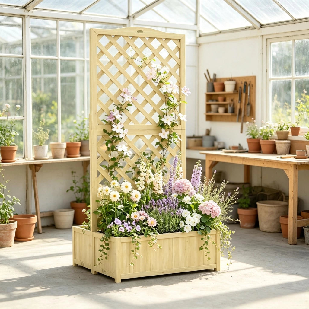 Fioriera rialzata doppia pieghevole con grigliato in legno naturale 73 × 70 × 170 cm per giardino e terrazzo